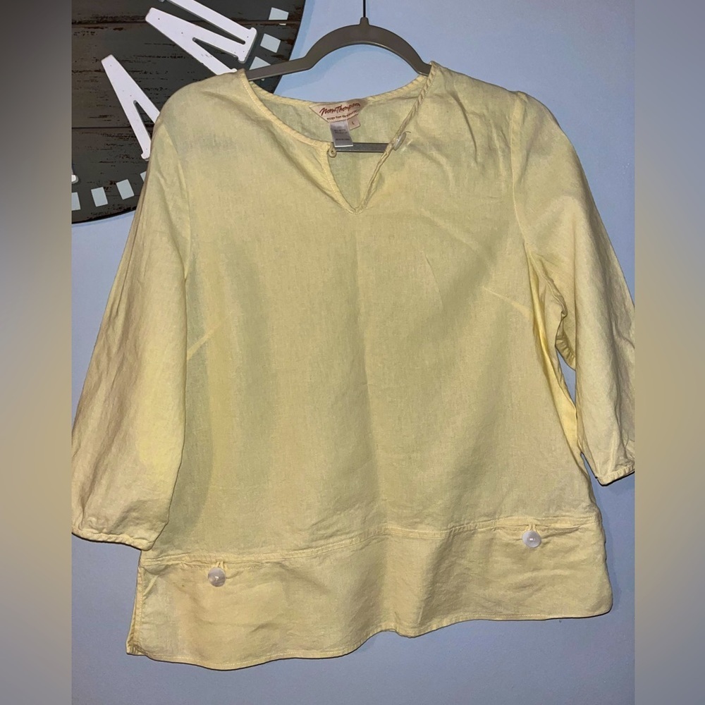 - Norm Thompson rayon linen yellow top size large